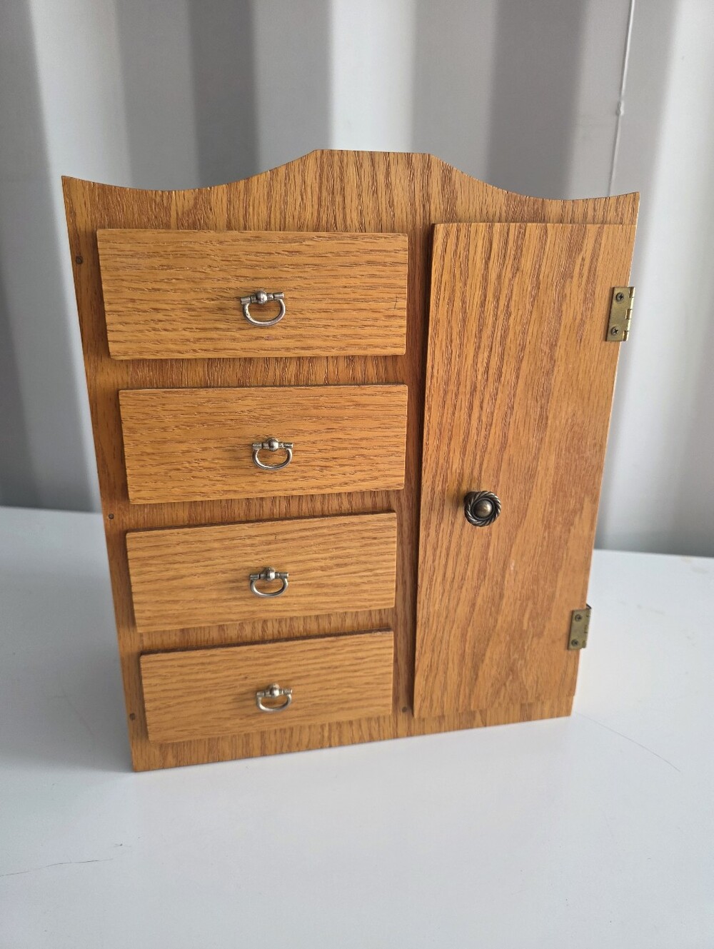 Vintage Handmade Oak Jewelry Box/ Armoire